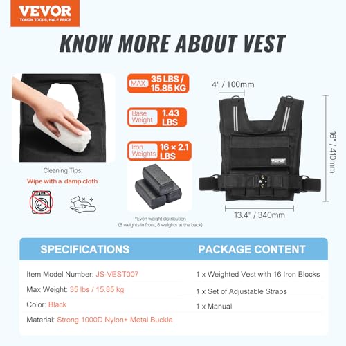 VEVOR Adjustable Weighted Vest, 11-20lb/20-32lbs/35lbs/40lbs Weight Vest with 6 Ironsand Weights and Reflective Stripe, Workout Equipment for Strength Training Running Jogging - color: 35 lbs