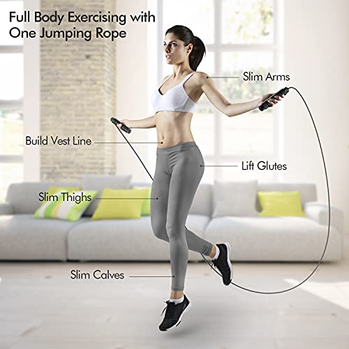 Jump Rope, Tangle-Free Rapid Speed Jumping Rope Cable with Ball Bearings for Women, Men, and Kids, Adjustable Steel Jump Rope with Foam Handles for Home Gym Exercise Fitness Workout Equipment & Slim Body - color: Black+Black