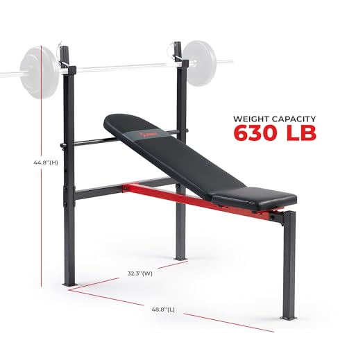 Sunny Health & Fitness Weight Bench & Squat Rack for Strength Training