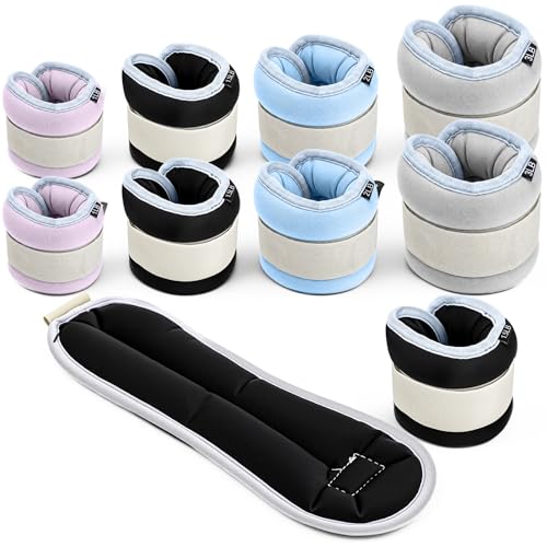 Shappy 4 Pairs Ankle Weights Set for Women Men Kids 2/3/4/6 Lbs Per Pair Adjustable Wrist Arm Leg Weights for Gym Yoga Fitness Workout Training Fitness Workout Walking Jogging Running