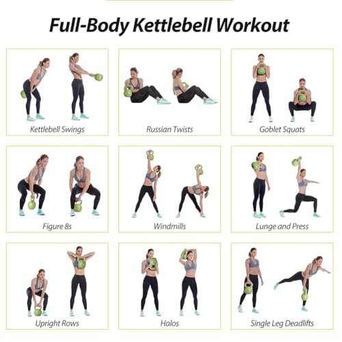 Vinyl Coated Kettlebell with Comfortable Flat Bottom Non-Slip Grip, Strength Training Kettlebells for Women & Men, Kettle Ball for Full Body Workout & Exercise Fitness