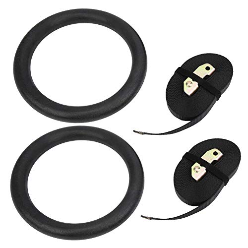 Gymnastic Hanging Rings with Sturdy ABS Rings and Polyester Webbing for Indoor and Strength Training, Black