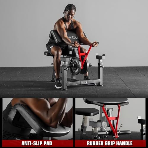 Mikolo Preacher Curl Bench, Plate Loaded Bicep Curl Machine, Bicep Workout Equipment,2 in 1 Arm Training Machine for Home Gym