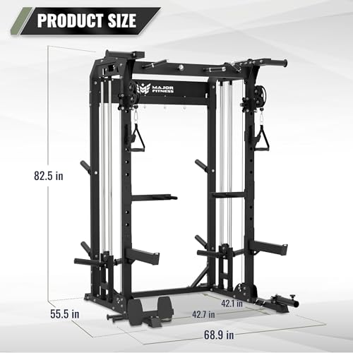 MAJOR FITNESS F22 Power Rack, 1600lbs All-in-One Squat Rack with Dual Pulley System, Heavy-Duty Steel Frame, Attachments & Storage for Home Gym Strength Training - color: Black, style: F22 (with Bench Elite BK & 230LB NEW & 7ft Bar)