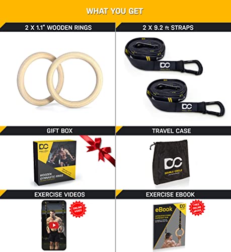 Wood Gymnastics Rings with Quick Adjust Numbered Straps and Exercise Videos Guide - Full Body Workout Rings, Calisthenics, Home Gym (Multi-Size) - style: Rings 1.1 Inch