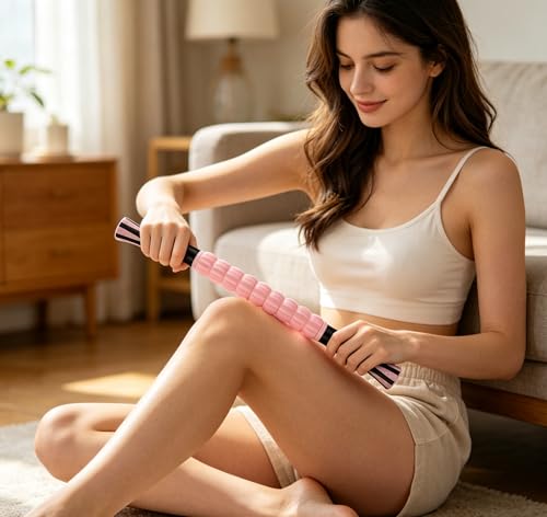Muscle Roller Stick - A Full-Body Massage Roller that Can Relieve Muscle Soreness, Cramps and Tension After Exercise. It is a Handheld Physical Therapy and Recovery Tool(Pink) - color: Pink Black