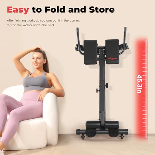 BODY RHYTHM Adjustable & Foldable Roman Chair, Hyperextension Bench, Optional Ab Workout Machine, Back Extension Bench for Glute, Hamstring and Lower Back, Adjustable Exercise Equipment for Home Gym.
