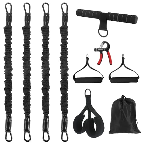 Upgraded Multifunction Pedal Resistance Band with Handle, 4 Tube Adjustable Tube Foot Pedal Device Puller Exercise Bands, for Abs Arm Leg Waist Workout, Sit Up Fitness Equipment for Full Body Training