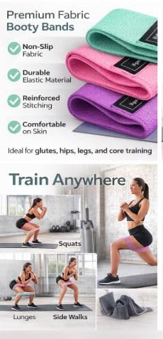 β Premium Booty Resistance Bands Set for Women | Non-Slip Fabric Exercise Bands | Home Gym, Glutes, Legs & Hip Workouts | Includes Carry Bag