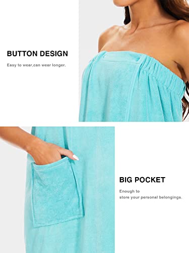 Knuffnee Women Bath Towel Robe Spa Body Wrap Shower Bathrobe Adjustable Snap Closure - color: Blue, size: Large