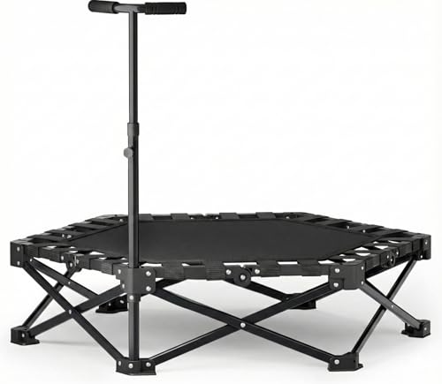 Foldable Trampoline, Fitness Rebounder Trampoline with 5-Level Adjustable Foam Handle, Quiet and Stable Exercise Trampoline for Kids Adults, Indoor/Outdoor Mini Trampoline