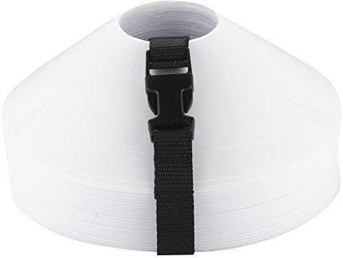 Disc Cones – Set of 25 Agility Cones for Sports Training – 2" Tall, 7" Base Soccer Cones with Carry Strap for Drills & Practice - color: White (25 count)