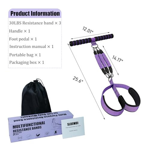 Pedal Resistance Band with Handle, Upgraded 3 Tube Adjustable Foot Pedal Resistance Band, Natural Rubber Exercise Bands for Abdomen, Waist, Arm, Leg Stretching Training