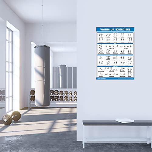 Palace Learning 4 Pack - Dumbbell Workouts + Bodyweight Exercises + Resistance Bands Workouts + Warm Up Exercises - Set of 4 Workout Charts (LAMINATED, 18” x 24”) - color: LAMINATED