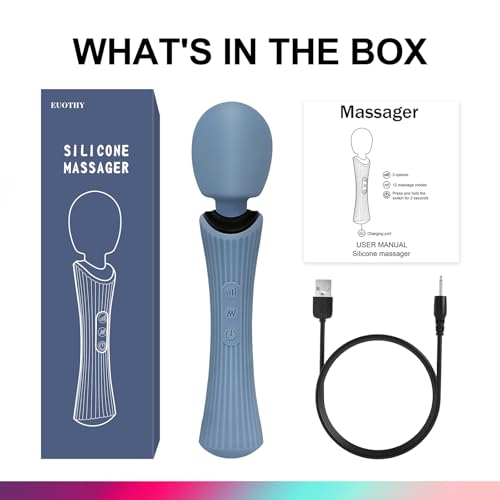 Handheld Personal Wand Massager with 12 Vibration Modes, 360° Flexible Neck, IPX7 Waterproof Cordless USB Rechargeable Quiet Therapy Tool for Body Neck Shoulder Back Muscle Relief, Blue