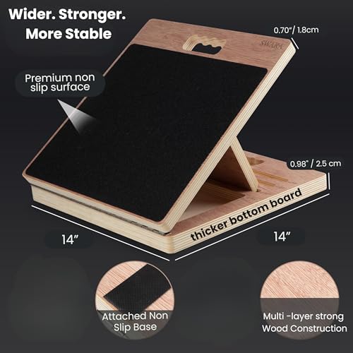 Swara 14โณ Wide Wooden Slant Board for Calf Stretching & Exercise, Foldable - size: 14x14 Inch