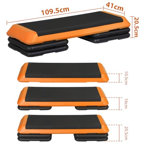 43'' Wide Adjustable Aerobic Step Platform - 4 Stackable Risers for Home Gym Cardio, Strength & Full-Body Training - color: Orange