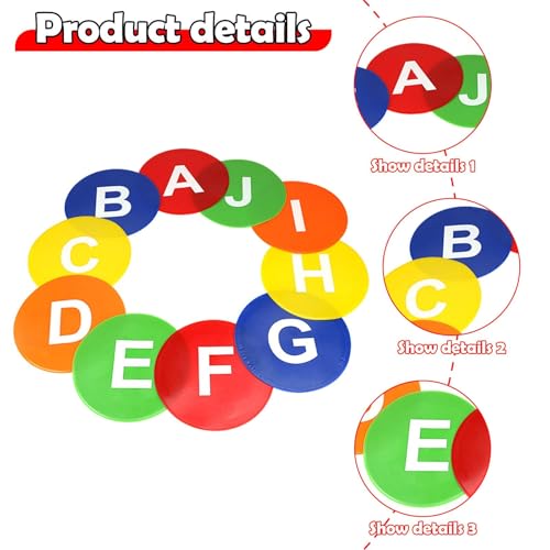 Agility Training Dots 10-Pack, 9.06 inch (23cm) PVC Alphabet Floor Markers, Non-Slip Sports & Dance Dots for Soccer, Kids Games, Physical Education