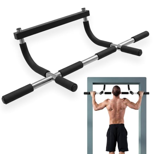 Iron Chin Up & Pull Up Bar Gen. 1 – Heavy Duty Multi-Grip Home Gym Bar, No Screws, Fits Doorways 24"–34", 440 lbs Capacity, Build Upper Body Strength – Biceps, Triceps, Lats & Core
