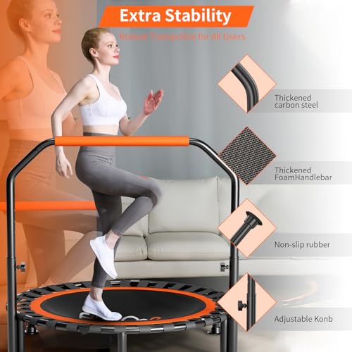 40"/48" Foldable Mini Trampoline Load 330lbs, Portable Exercise Rebounder with Durable Bungee Band, Fitness Trampoline for Adults and Kids