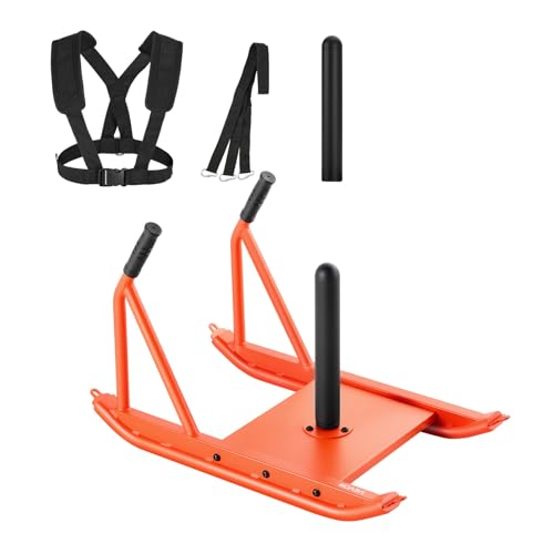 VEVOR Football Sleds and Chutes, Weight Sled, Football Training Pull Push Running Sled, Fitness Workout Sled Push Gym Equipment, Adjustable Height Handle, Compatible 1/2 in Weight Plates - style: Push Pull-BK OR
