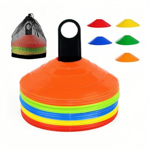 ANRANK 50 Pcs Disc Cones, Agility Soccer Cones with Carry Bag and Holder, Soccer Cones for Sports Training, Football, Soccer, Basketball, Coaching, Practice Equipment, 5 Color