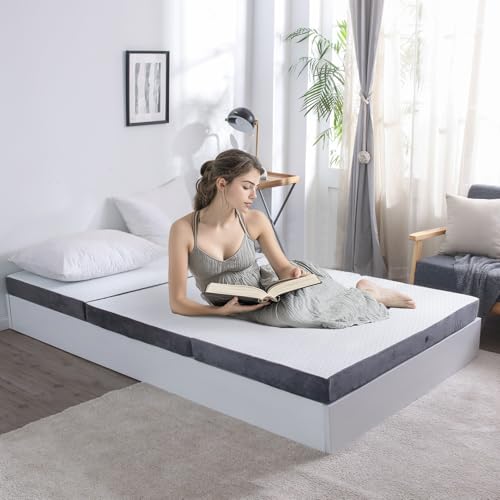 Folding Foam Mattress 4 Inches Foldable Floor Mattresses with Collapsible and Washable Cover, Portbale Travel Mat Tri-fold Guest Mattress Camping Sofa Bed