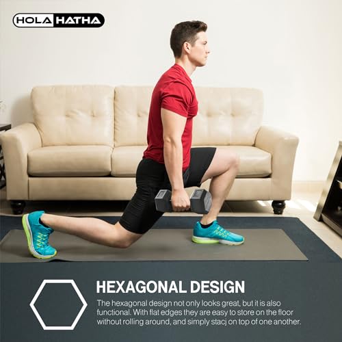 HolaHatha Hexagonal Rubber Dumbbell Weights Set, Home Gym Equipment - style: 15lb Pair