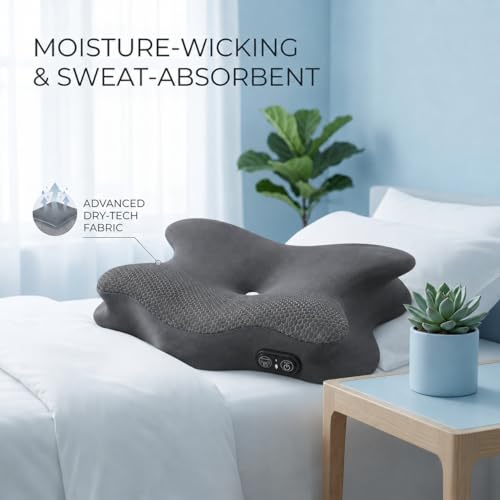 2-in-1 Cervical Neck Pillow for Pain Relief, Rechargeable Side Sleeper Pillows with Heat Airbag Lift, Memory Foam Contour Pillow for Side Back Stomach Sleepers(No Vibration Gray)
