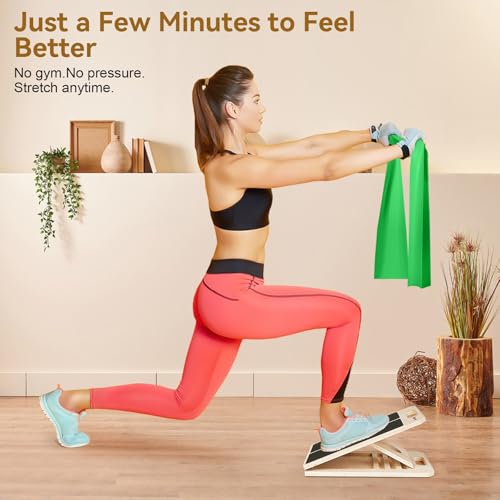 4 Pieces Slant Board with Exercise Bands, Premium Calf Stretch Board, Portable Adjustable Slant Board for Calf Stretching, 350LB Weight Capacity Calf Ankle Achilles Physical Therapy Leg Exercisers