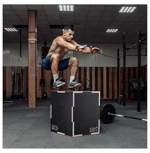 Plyometric Jump Box 3-in-1, 20/18/16 Inch Wooden Plyo Box for Fitness, Agility Training, Step Up Platform - Home Gym Equipment, Black
