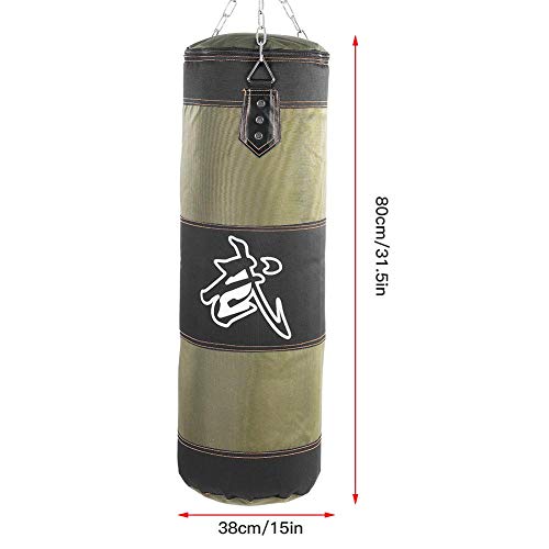 Boxing Training Punch Bag, Canvas Punching Bag Set with Sandbag/Metal Chain/Hook/Carabiner, Perfect for Developing Hand and Foot Technique(Green 80cm)