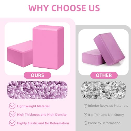 Large Foam Yoga Block 1 Pack, 9x6x4 Sturdy Pilates Block, Workout Block, Non Slip Surface Yoga Brick for Pilates Meditation, Stretching and Toning - color: PINK