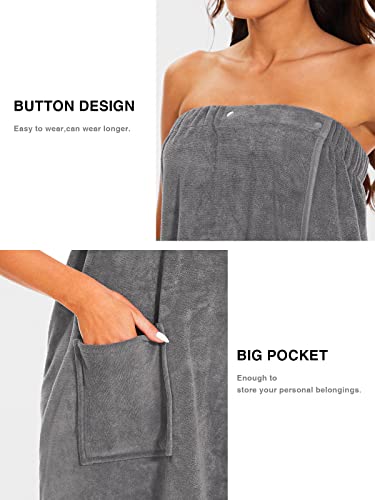 Knuffnee Women Bath Towel Robe Spa Body Wrap Shower Bathrobe Adjustable Snap Closure - color: Grey, size: X-Large