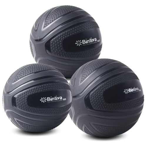 bintiva Non Bounce Slam Ball - Exercise Weighted Deadball for Workout and Fitness Routines - Medicine Dead Weight Ball - color: Black SET - 10 15 20 LBs