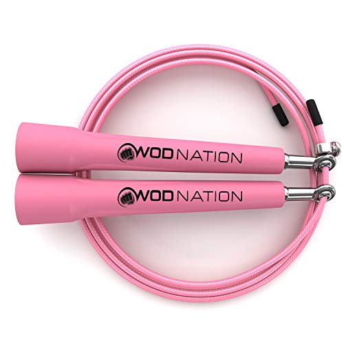 WOD Nation Adjustable Speed Jump Rope For Men, Women & Children - Blazing Fast Fitness Skipping Rope Perfect for Boxing, MMA, Endurance - color: Pink