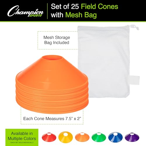 Champion Sports Set of 25 Blue Cones with Mesh Bag