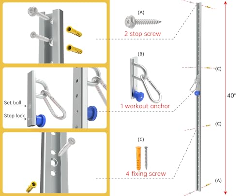 Wall Mount Anchor for Resistance Bands – Adjustable 40" Track with 35 Locking Positions, Heavy Duty Home Gym System – 400+ lbs Capacity, Hardware Included(1 Track)