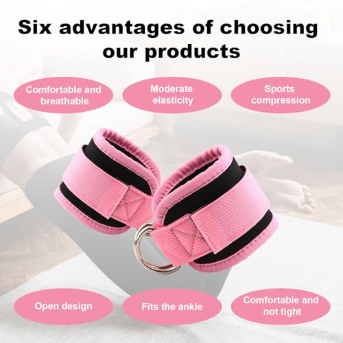 2pcs Gym Ankle Strap for Machine, Neoprene Padded D Ring Leg Band Adjustable Fitness Foot Ankle Wrist Cuffs for Women Men Glute Kickbacks Workouts Exercises Accessories Attachment