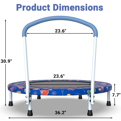 Skepphlay 36" Mini Trampoline for Kids, Toddler Trampoline with Handle, Small Trampolines Indoor Outdoor Use, Kids Trampolines Indoor for Boys Girls Age 3-6