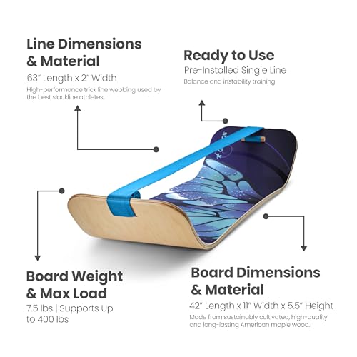 GIBBON SlackBoard, Balance Board Kids & Adults, Slackline Balance Trainer - color: Butterfly with Stand