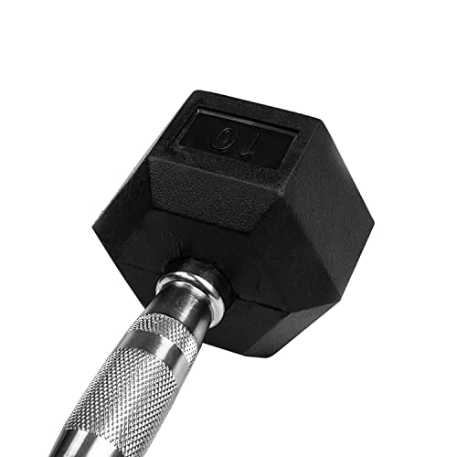 Rubber Hex Dumbbells 10LB Pair - Premium Contoured Knurled Chrome Handle Includes 2x 10 pound weights