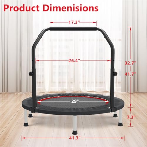 HYD-Parts 40" 48" Mini Trampoline for Adults and Kids Exercise Rebounder with Adjustable Bar Fitness Trampoline Indoor Max Load 330 440lbs - color: Red-40in