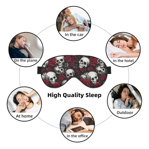 Skulls and Red Roses Sleep Mask Eye Mask with Adjustable Strap Eye Sleep Shade Cover Blocks Light for Women Men Airplane Travel Nap - color: Skulls and Red Roses