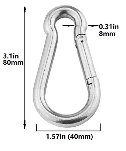3.1 Inch M8 Steel Spring Snap Hook, Holds to 396lb/180kg (Max) for Gym,Exercise Machine, Heavy Duty Clip Keychainr, Set of 4