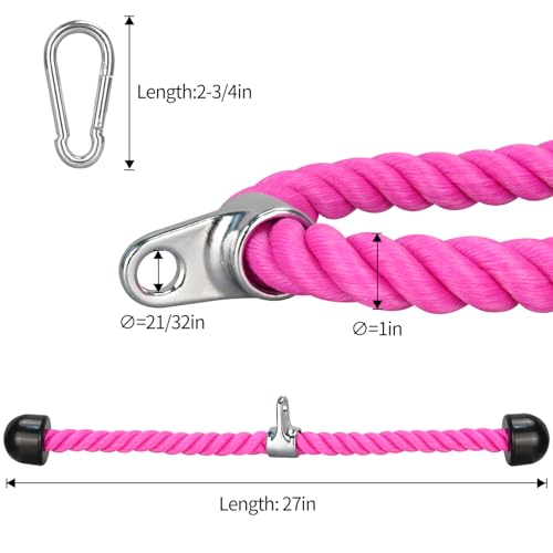 DkOvn Tricep Rope, 27 Inches Cable Machine Attachment, Pull Down Attachments with Carabiner, for Gym Home Workout Exercise - size: 27-inch