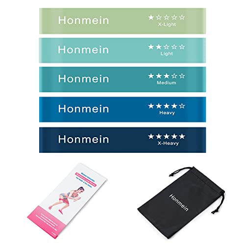 Honmein Resistance Bands for Working Out, Exercise Bands with 5 Resistance Levels Fit for Home Fitness, Strength Training, Natural Latex Resistance Band Include Instruction Guide and Carry Bag - color: Blue