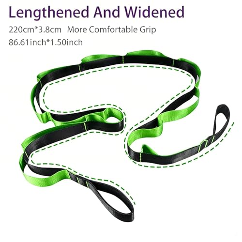 Stretching Strap with Loops - Non Elastic Stretch Band for Physical Therapy, Yoga Strap for Stretching Equipment, Stretch Bands for Exercise and Flexibility - color: Green