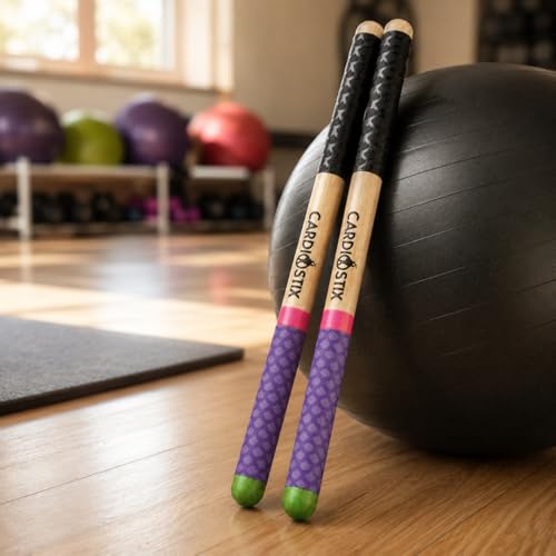 CardioStix 8.5oz Cardio Drum Sticks per set (1 pair sticks only) Weighted Double Grip Premium American Hickory Wood (Rainbow #1)| Drumming, Fitness, Aerobic Class - color: Rainbow #1-sticks only
