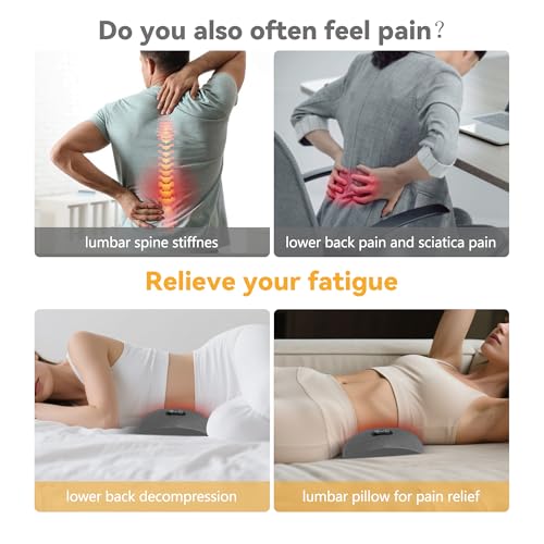 3 in 1 Lumbar Support Pillow,Lower Back Massager with 118-inch USB Cable, Heated & Vibration &Stretching Back Massager For Pain Relief Deep Tissue,Relaxation Lumbar Pillow for Office Home Use